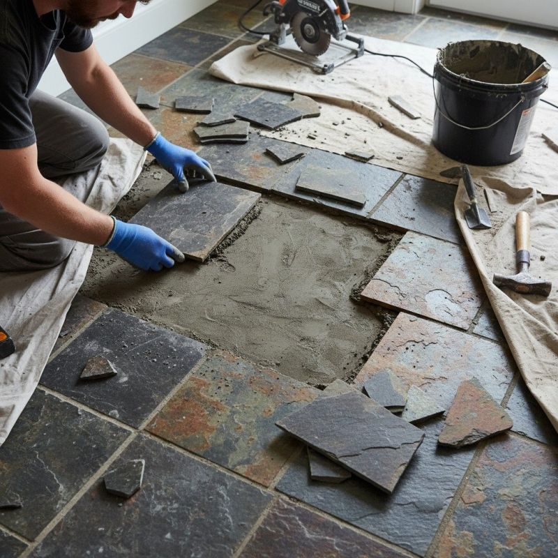 Slate Tile Floor Installation